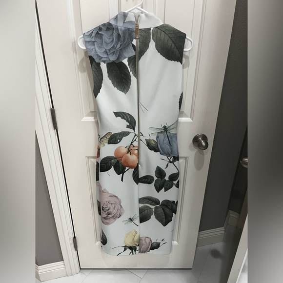 Ted Baker Green and Pink Sheath Dress Plunge Neckline - Picture 2 of 8